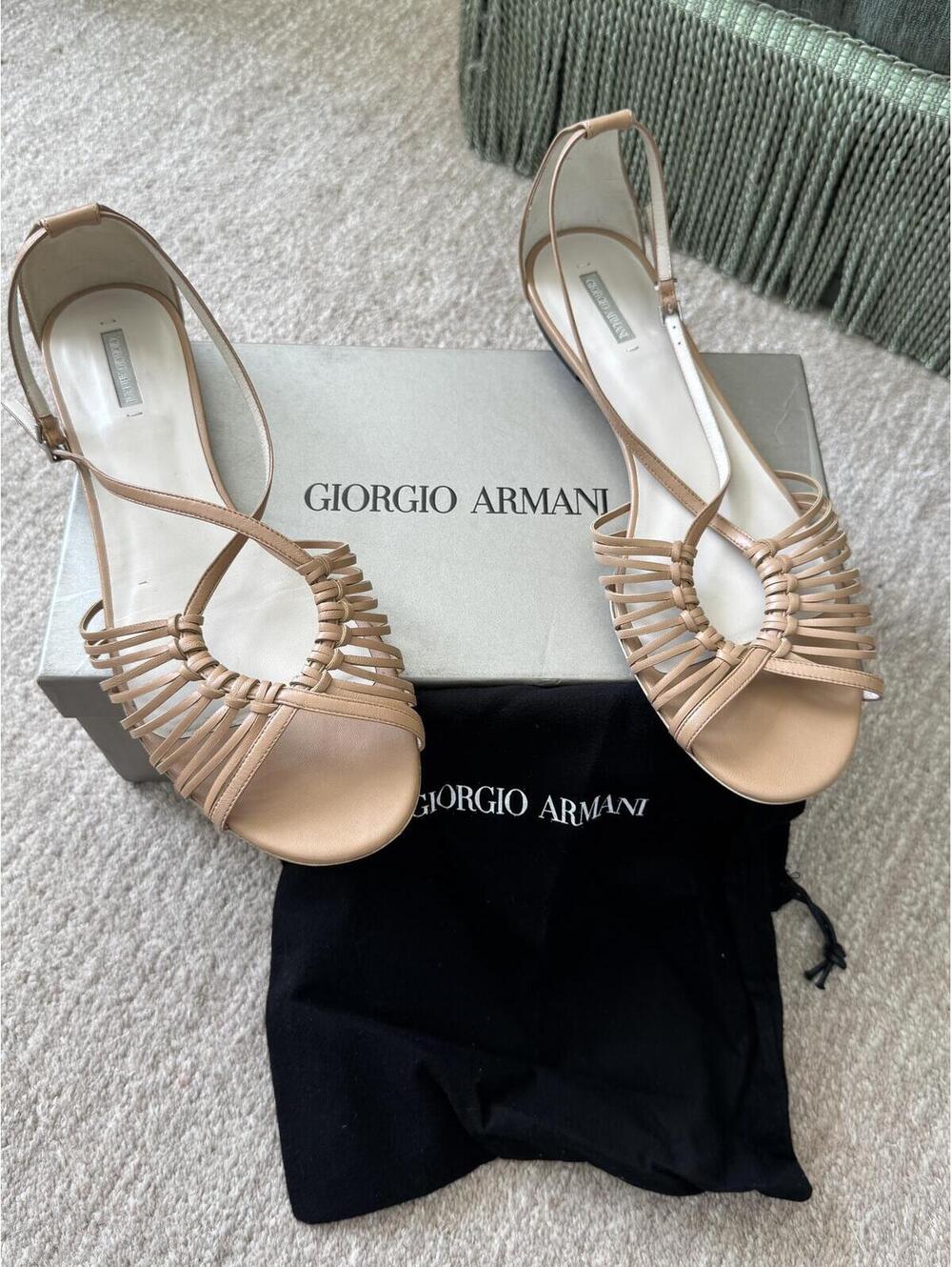 Giorgio Armani Leather Flat Strappy Sandals Nude IT 40/US 10 - Picture 7 of 7